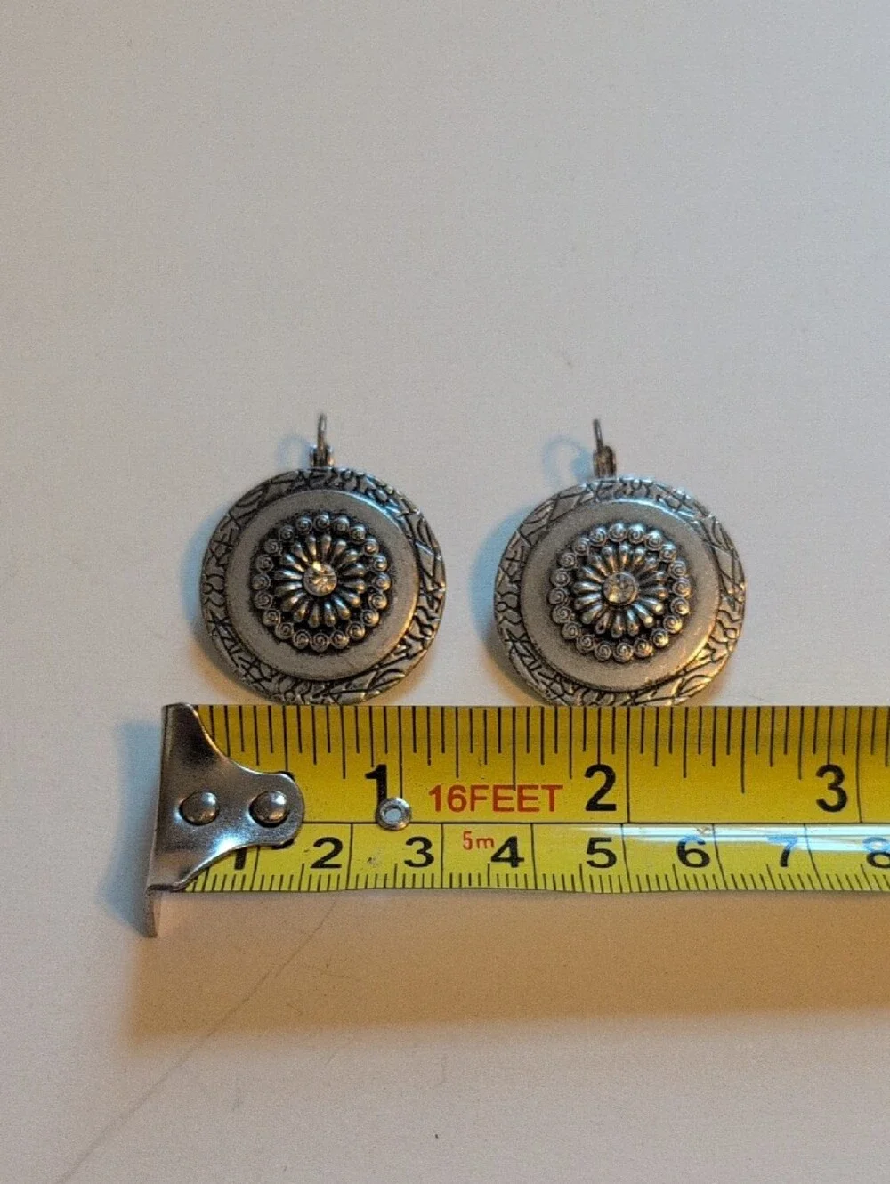 Silver-Tone Floral Medallion Drop Earrings